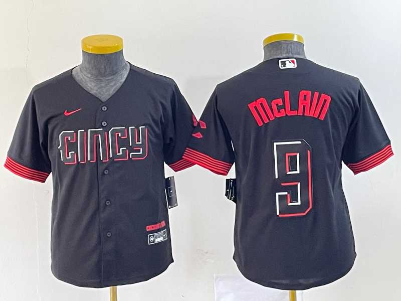 Youth Cincinnati Reds #9 Matt McLain Black 2023 City Connect Cool Base Stitched Jersey->mlb womens jerseys->MLB Jersey